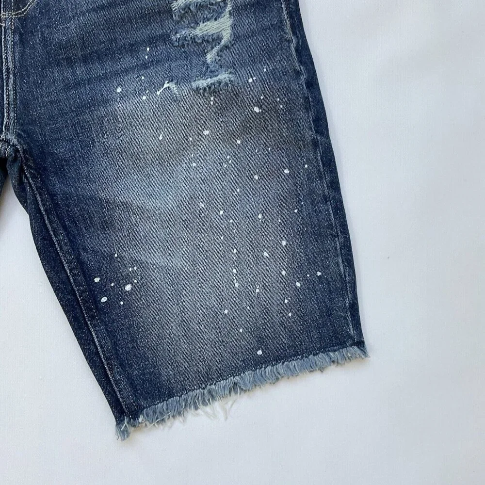 Guess Men's Abrasions Slim Denim Shorts Destroy Splitter Painted Size 30